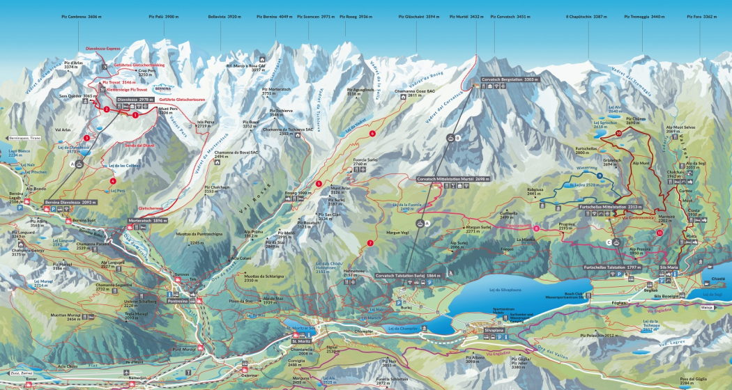 Corvatsch-Diavolezza-Sommerkarte Corvatsch-Diavolezza-Sommerkarte