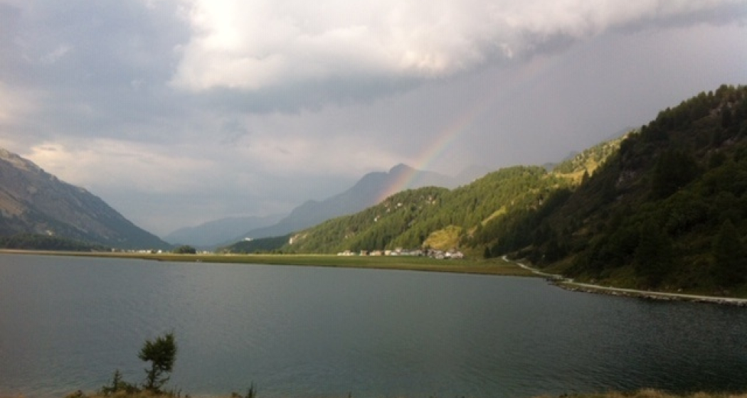 Silsersee mit dem Delta von Isola Silsersee mit dem Delta von Isola