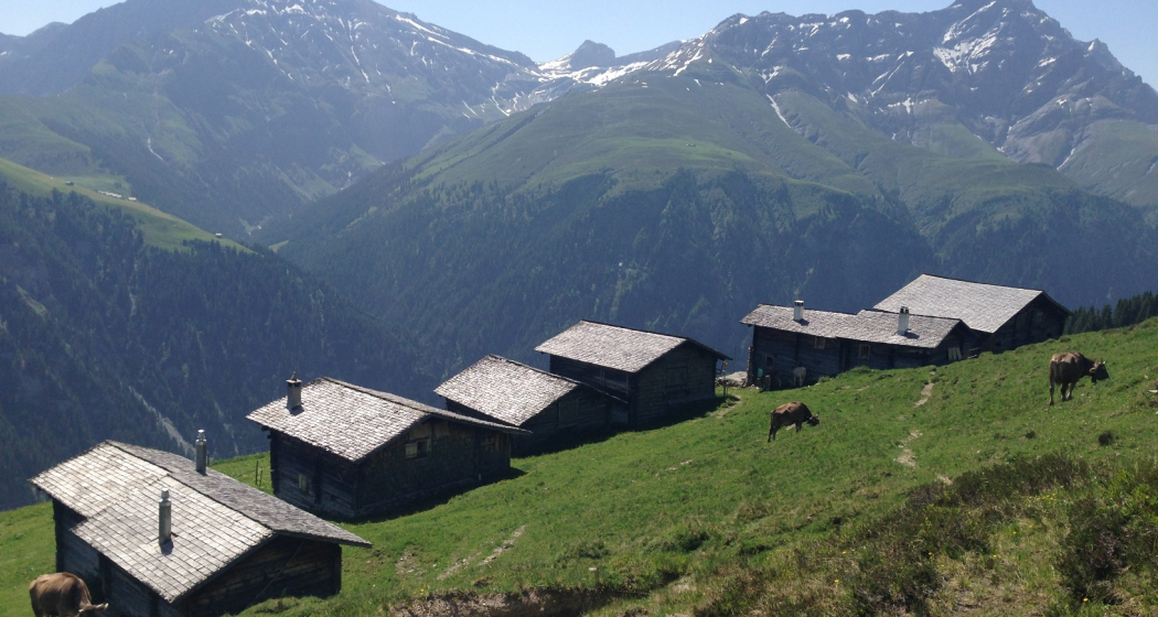 Zalöner Hütten mit Ausblick auf den Piz Beverin Zalöner Hütten mit Ausblick auf den Piz Beverin