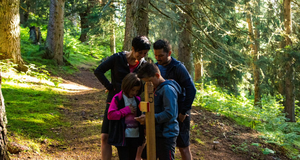 Das Foto zeigt eine Familie die nach dem Weg schauen Das Foto zeigt eine Familie die nach dem Weg schauen