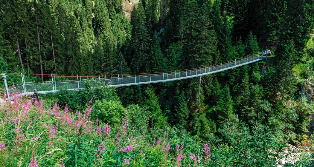 Das Foto zeigt die Hängebrücke in Val Sumvitg Das Foto zeigt die Hängebrücke in Val Sumvitg