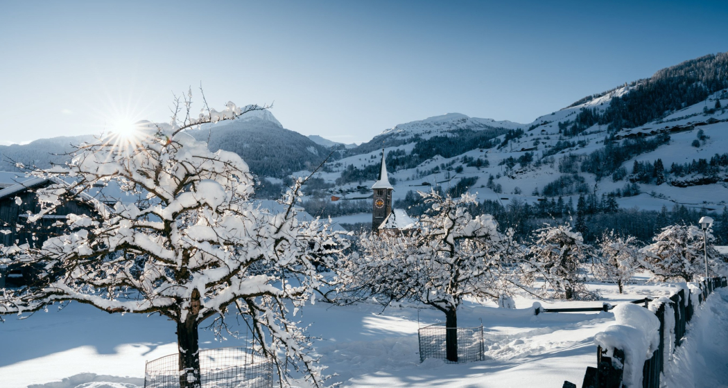 Zillis-Reischen mit Kirche St. Martin im Winter Zillis-Reischen mit Kirche St. Martin im Winter