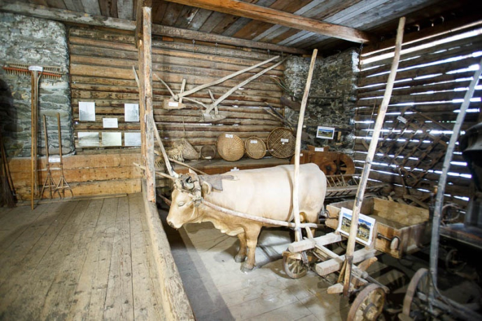Wagen / Pflug im Innern des Museums. Wagen / Pflug im Innern des Museums.