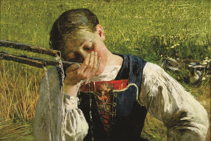 Costume grigionese – Bündnerin am Brunnen, 1887: (54 × 79 cm, Öl auf Leinwand, Segantini Museum St. Moritz, Depositum der Otto Fischbacher Giovanni Segantini Stiftung). Costume grigionese – Bündnerin am Brunnen, 1887: (54 × 79 cm, Öl auf Leinwand, Segantini Museum St. Moritz, Depositum der Otto Fischbacher Giovanni Segantini Stiftung).