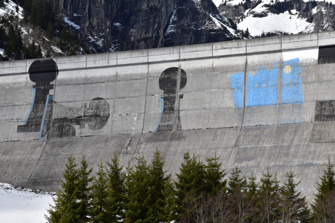 Dam wall, Pigniu, Lake Panixer Dam wall, Pigniu, Lake Panixer